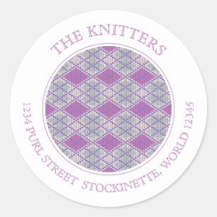 LILA ARGYLE GEBREIDE kleine ronde Adresetiketten Sticker
