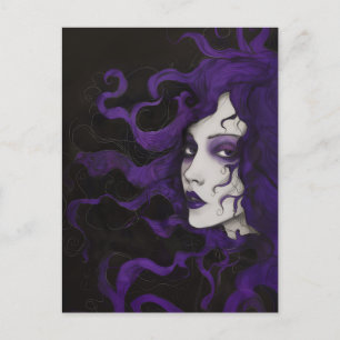Lila Art Nouveau Gotische Vrouw Paars Zwart Briefkaart