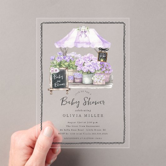 Lila Baby Bloom Douche Uitnodiging Acryl Uitnodigingen (Insitu (Draagbaar))