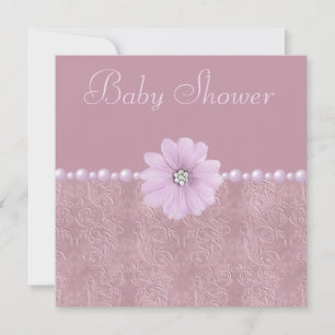 Lila Baby shower Bling Flowers & Pearls Kaart