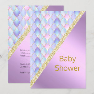 LILA  BABY SHOWER INVITATIE Gold Kaart