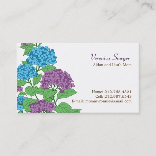 Lila & blauw Hydrangeas Profiel / mammie Kaart Contactkaartje (Voorkant)