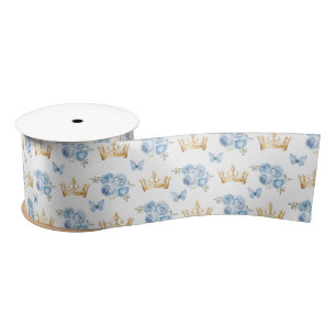 Lila Blauwe Bloemen en Gouden Kronen Lint