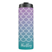 Lila Blauwgroen Gradiënt Zeemeermin Fishscale Thermosbeker (Voorkant)