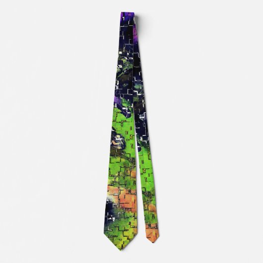 Lila bloem en bladeren met een geslepen mozaïek stropdas (Voorkant)