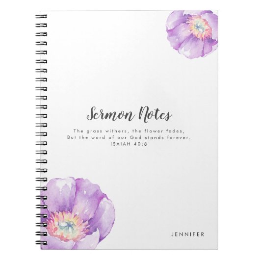 Lila bloemen Aangepast Sermon Notes Journal Notitieboek (Voorkant)