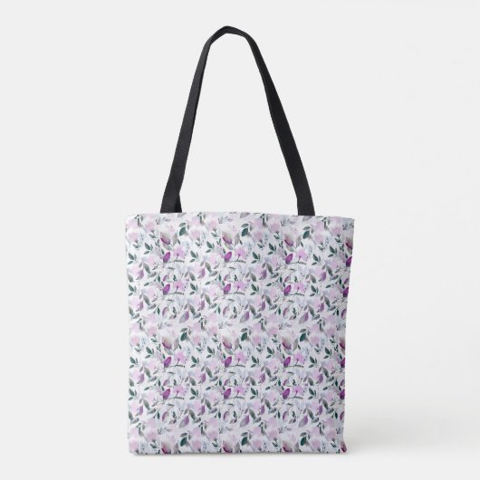 Lila bloemen canvas tas, monogrammen draagtas (Achterkant)