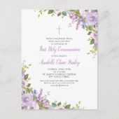 Lila Bloemen Eerste Communie Uitnodiging Briefkaar (Voorkant)