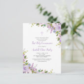 Lila Bloemen Eerste Communie Uitnodiging Briefkaar (Staand voorkant)