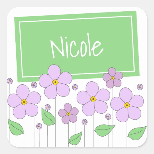 Lila Bloemen en Labels Sticker (Voorkant)