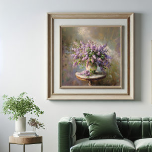 Lila bloemen in vaas poster