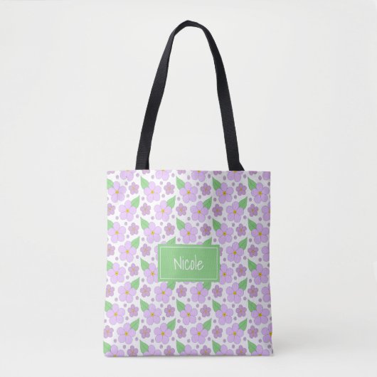 Lila Bloemen Pattern Canvas tas (Voorkant)