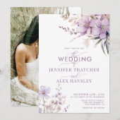 Lila bloemen | Rustic Script Bloemen bruiloft Kaart (Voorkant / Achterkant)