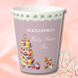 Lila Bloemen Tea Party Baby shower Papieren Bekers