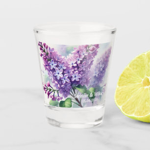 Lila Bloemen Waterverf Bloemen Huwelijk Shot Glas