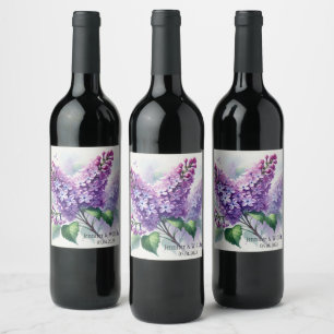 Lila Bloemen Waterverf Bloemen Huwelijk Wijn Etiket