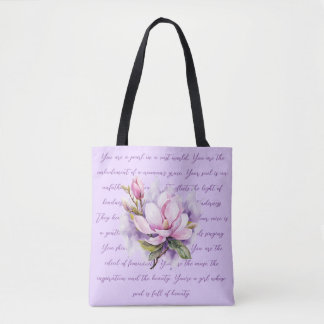 Lila Bloemen Waterverf Shoper Draagtas
