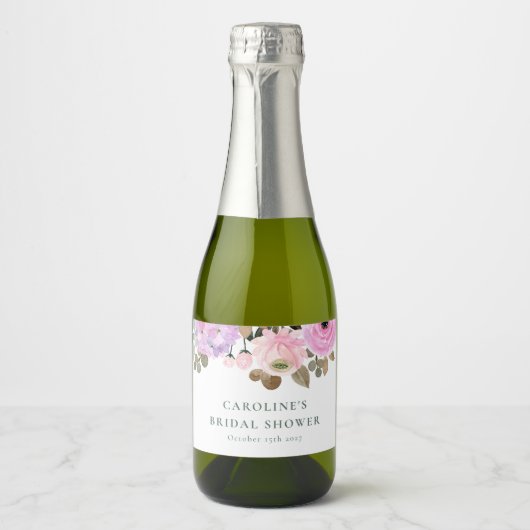 Lila Bloemen Waterverf Vrijgezellenfeest Custom Mi Sparkling Wijnetiket (Voorkant)