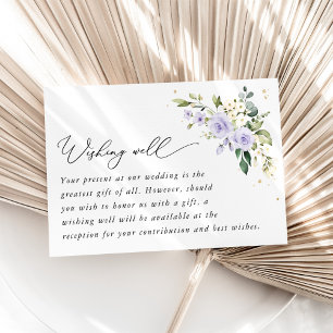 Lila bloemen, witte bloemen, bruiloft wensen goed informatiekaartje