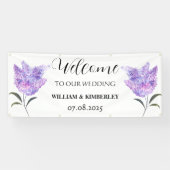 Lila bloemenpaarse bloemen rustieke elegante bruil spandoek (Horizontaal)