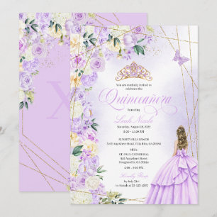 Lila bloemige Quinceañera en gouden glitter Sweet  Kaart