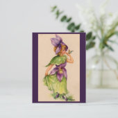 lila bloemmeisje briefkaart (Staand voorkant)