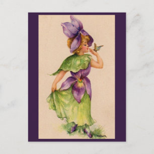 lila bloemmeisje briefkaart