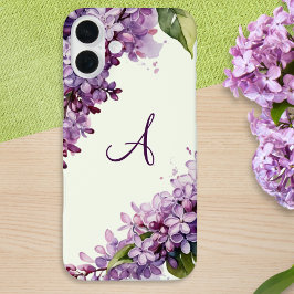 Lila Bloesems Bloemen Licht Groen Monogrammed iPhone 16 Plus Hoesje