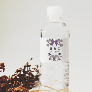 Lila Bogen Bloesem Huwelijk Monogram Waterfles Etiket