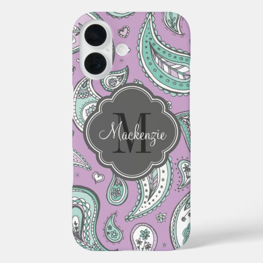 Lila Bohemian Paisley Custom Monogram Case-Mate iPhone Case (Achterkant)