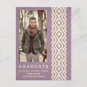 Lila Boho Tribal Textuur Foto Afstuderen Aankondigingskaart (Voorkant)