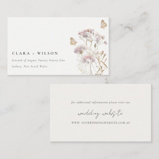 Lila Boho Wildflower Varen Botanische bruiloft Informatiekaartje (Voorkant / Achterkant)