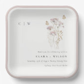Lila Boho Wildflower Varen Botanische bruiloft Papieren Bordje (Voorkant)