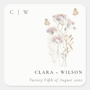 Lila Boho Wildflower Varen Botanische bruiloft Vierkante Sticker