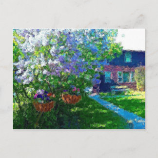 lila bomen in het wilg-meer briefkaart