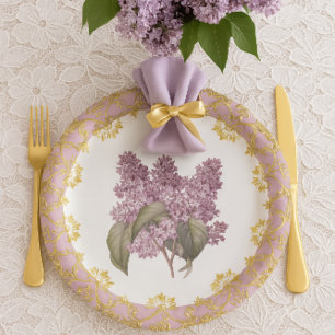  Lila Botanisch met Gold Filigree/Party Papieren Bordje