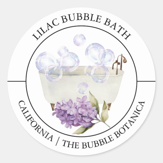 Lila Bubble-badlabel Ronde Sticker (Voorkant)
