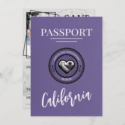 Lila Californisch paspoort Bewaar de datum Save The Date (Voorkant / Achterkant)