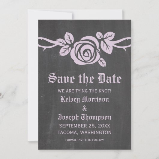 Lila Chalkboard van Roos sparen de Datum uitnodige Save The Date (Voorkant)