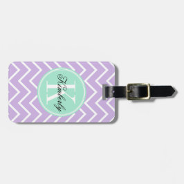 Lila Chevron met Mint Monogram Bagagelabel