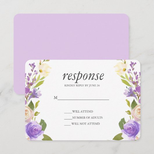 Lila | Chic Lavender Floral Wedding Rsvp response Kaart (Voorkant / Achterkant)
