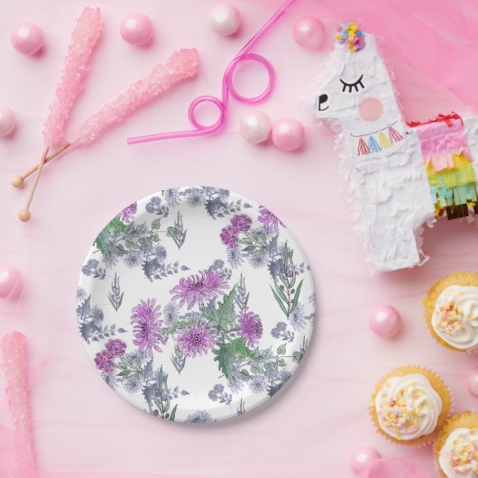 Lila chrysanthema , waterverf papieren bordje (Feest)