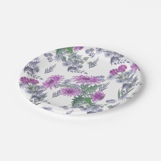 Lila chrysanthema , waterverf papieren bordje (Gekanteld)