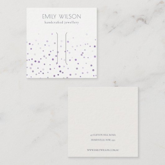 Lila Confetti Haarklapbeeldscherm voor Waterverf Vierkante Visitekaartje (Voorkant / Achterkant)