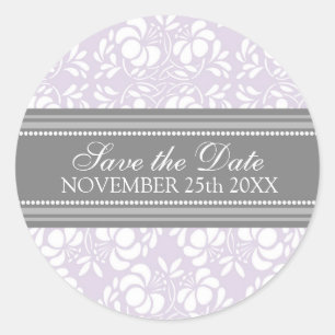 Lila Damask Bewaar de Date Envelope Seal Ronde Sticker