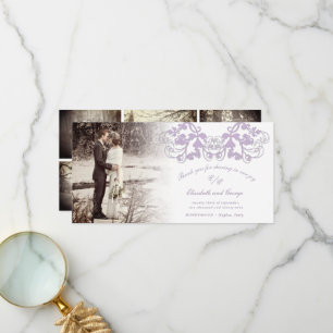 Lila  Damask Floral Flourish Photo Wedding Bedankkaart