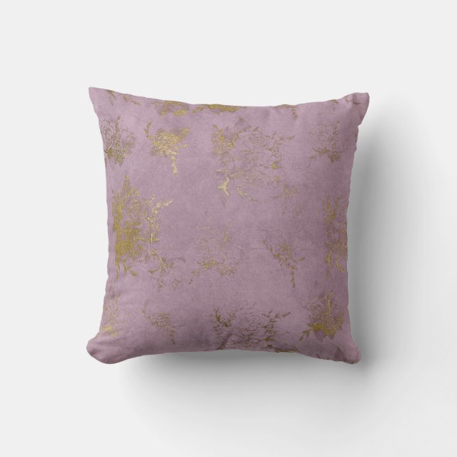  Lila Damask Gold Roos Pillow Kussen (Voorkant)