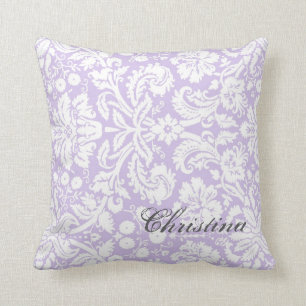 Lila Damask Pattern Monogram Pillow Kussen