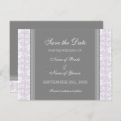 Lila Damask Save the Date Wedding Briefkaarten (Voorkant / Achterkant)