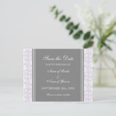 Lila Damask Save the Date Wedding Briefkaarten (Staand voorkant)